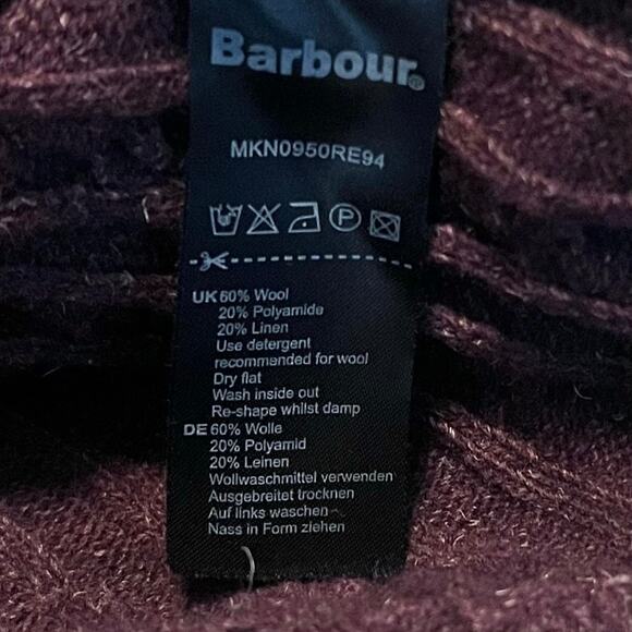 Barbour Wool Linen Cable Knit Crewneck Sweater Burgundy Men's XL - Picture 8 of 8